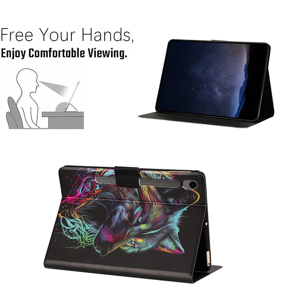 Tablet Case for Samsung Galaxy Tab S9  /  Tab S9 FE Leather Stand Case with Card Slots Litchi Pattern Magnetic Flip Protective Cover