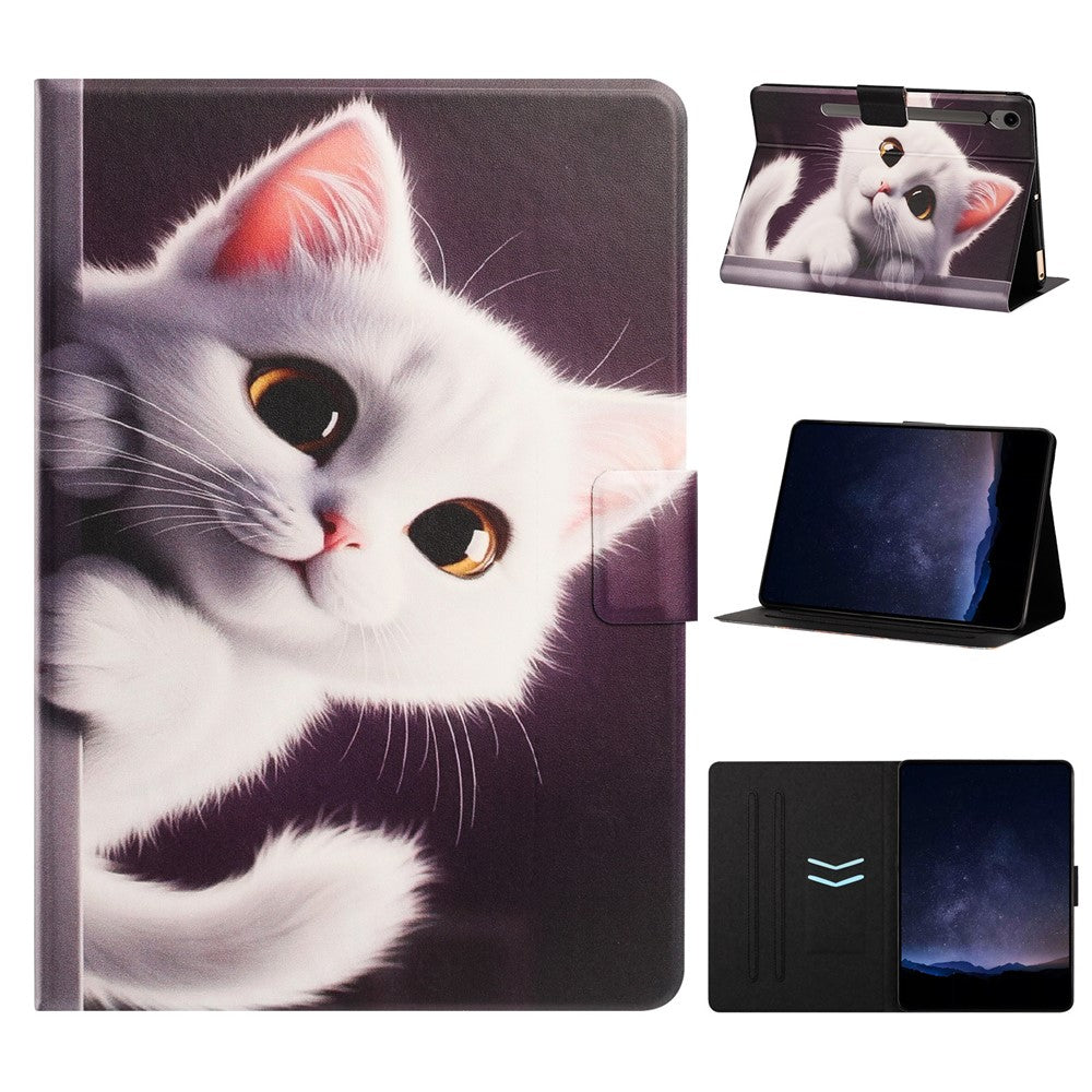 Tablet Case for Samsung Galaxy Tab S9  /  Tab S9 FE Leather Stand Case with Card Slots Litchi Pattern Magnetic Flip Protective Cover