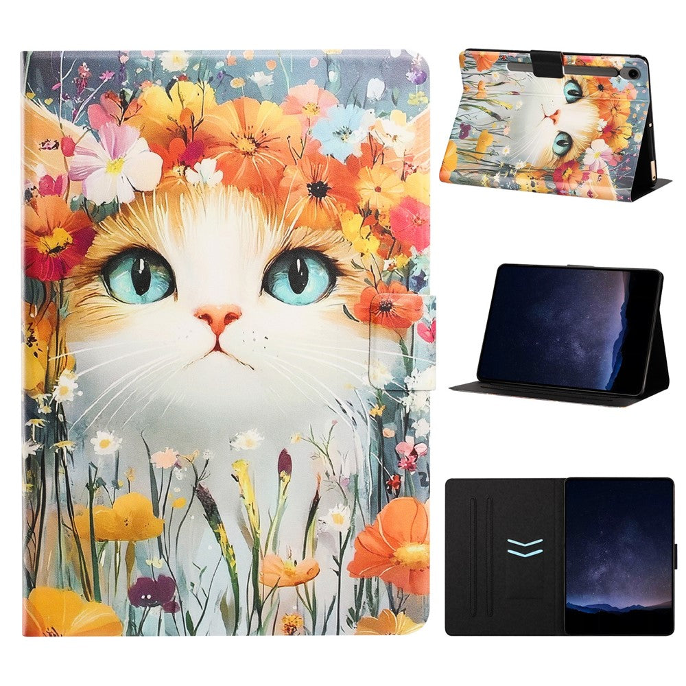 Tablet Case for Samsung Galaxy Tab S9  /  Tab S9 FE Leather Stand Case with Card Slots Litchi Pattern Magnetic Flip Protective Cover