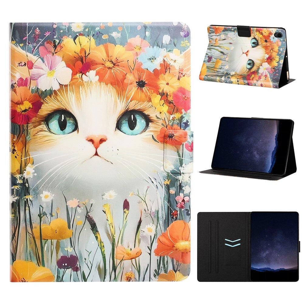 For Samsung Galaxy Tab S11 Tablet Case Leather Stand Case with Card Slots Litchi Pattern Magnetic Flip Protective Cover