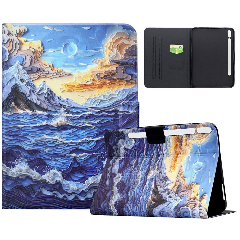 Til Samsung Galaxy Tab S9+ Etui, Mønsterprintet Stativ Læder Tablet Cover med Kortlommer