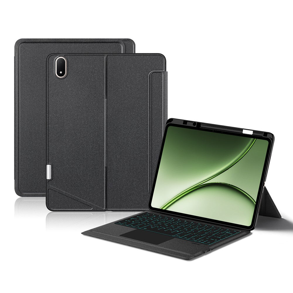 For OnePlus Pad 3 Pro Leather Case + Bluetooth-Compatible Keyboard with Backlight Trackpad