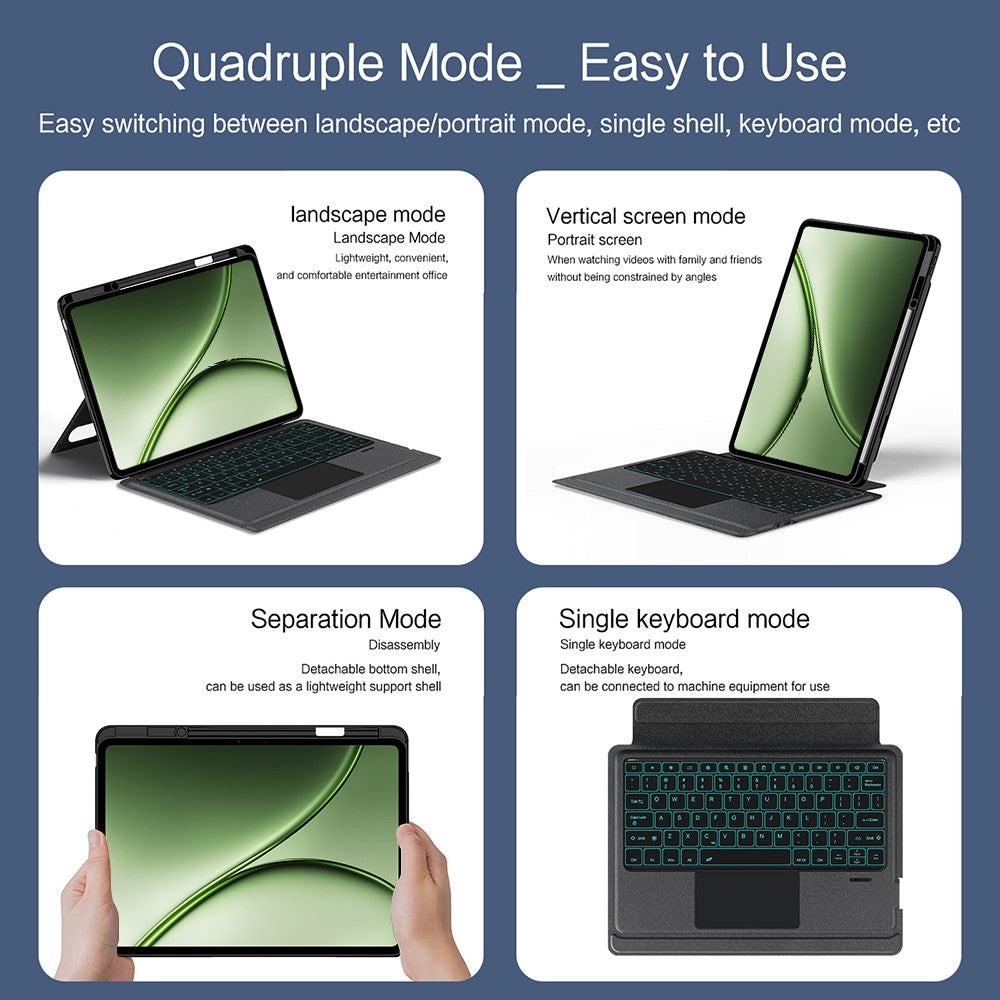 For OnePlus Pad 3 Pro Leather Case + Bluetooth-Compatible Keyboard with Backlight Trackpad