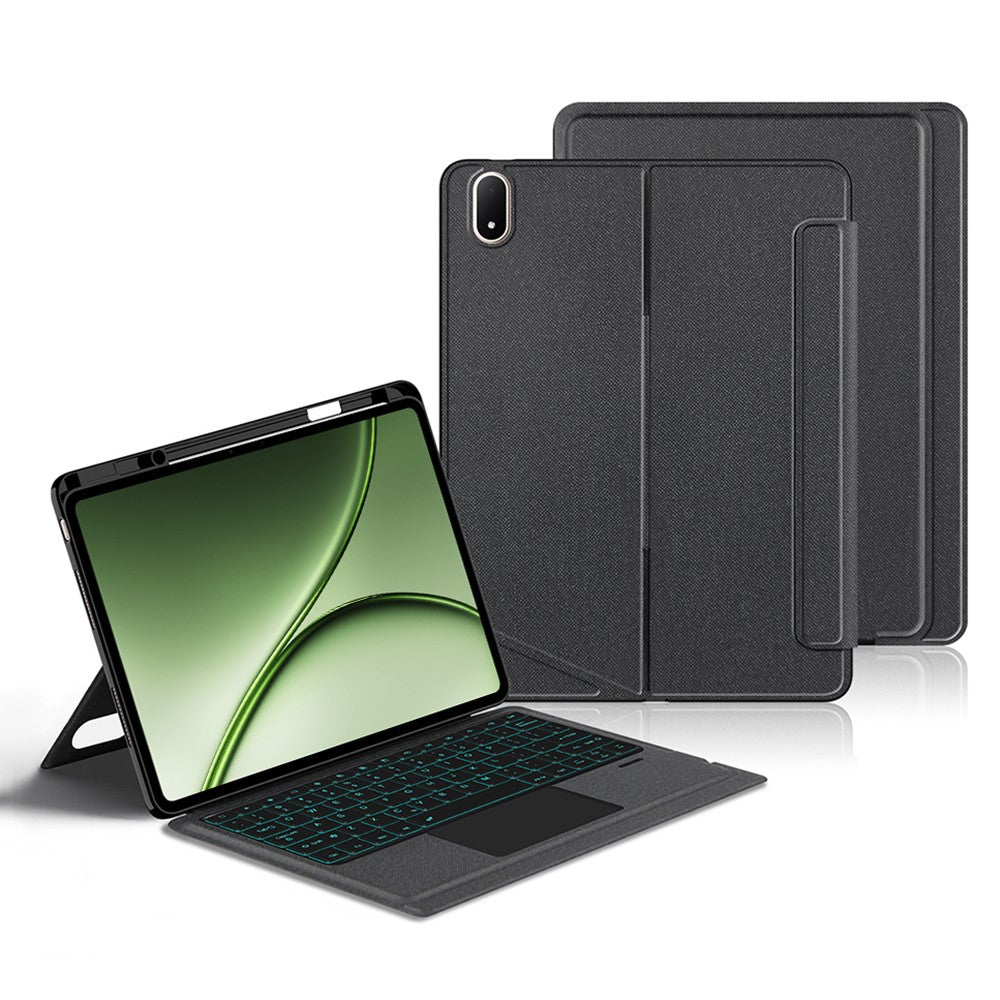 For OnePlus Pad 3 Pro Leather Case + Bluetooth-Compatible Keyboard with Backlight Trackpad