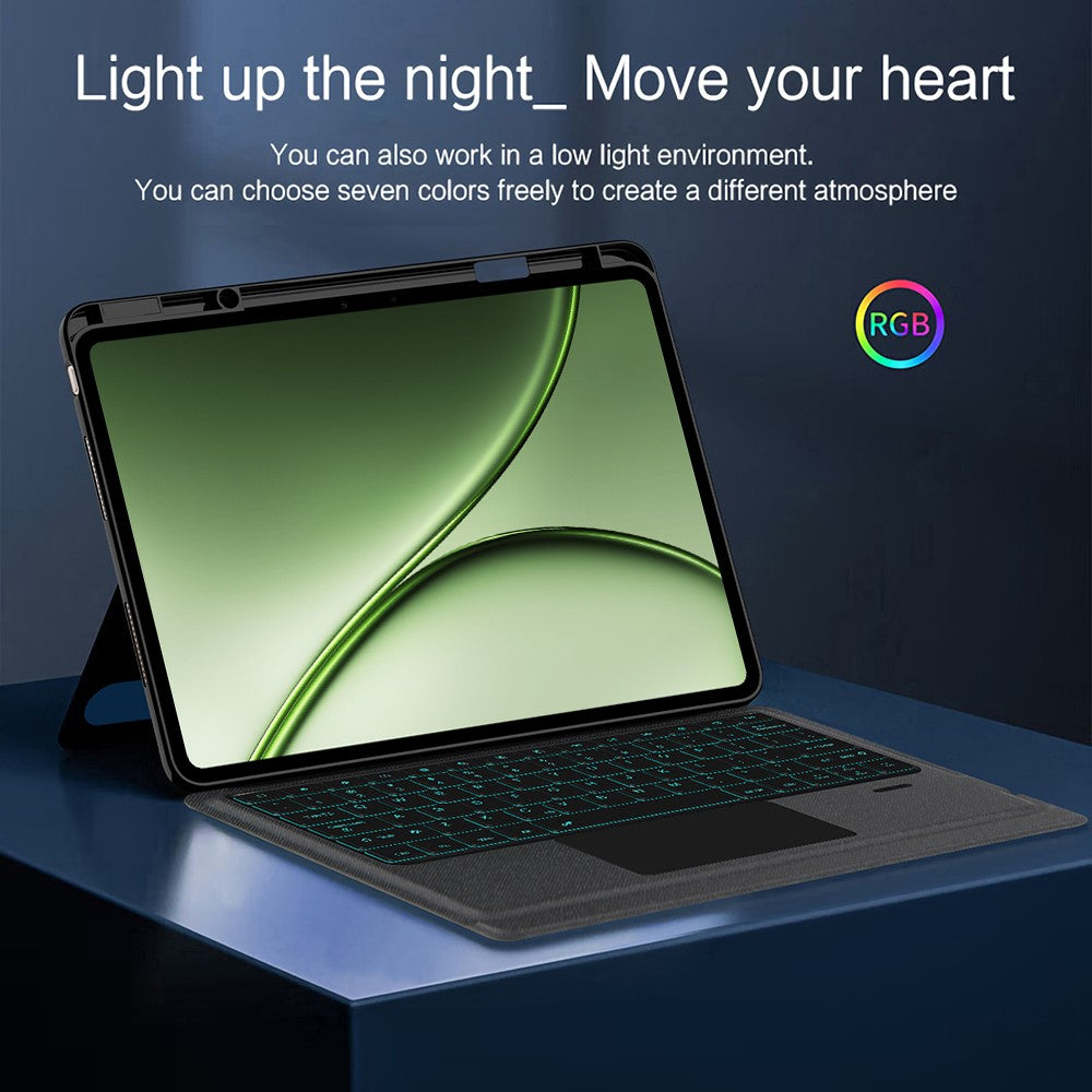 For OnePlus Pad 3 Pro Leather Case + Bluetooth-Compatible Keyboard with Backlight Trackpad