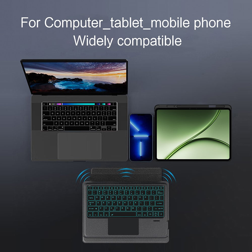 For OnePlus Pad 3 Pro Leather Case + Bluetooth-Compatible Keyboard with Backlight Trackpad