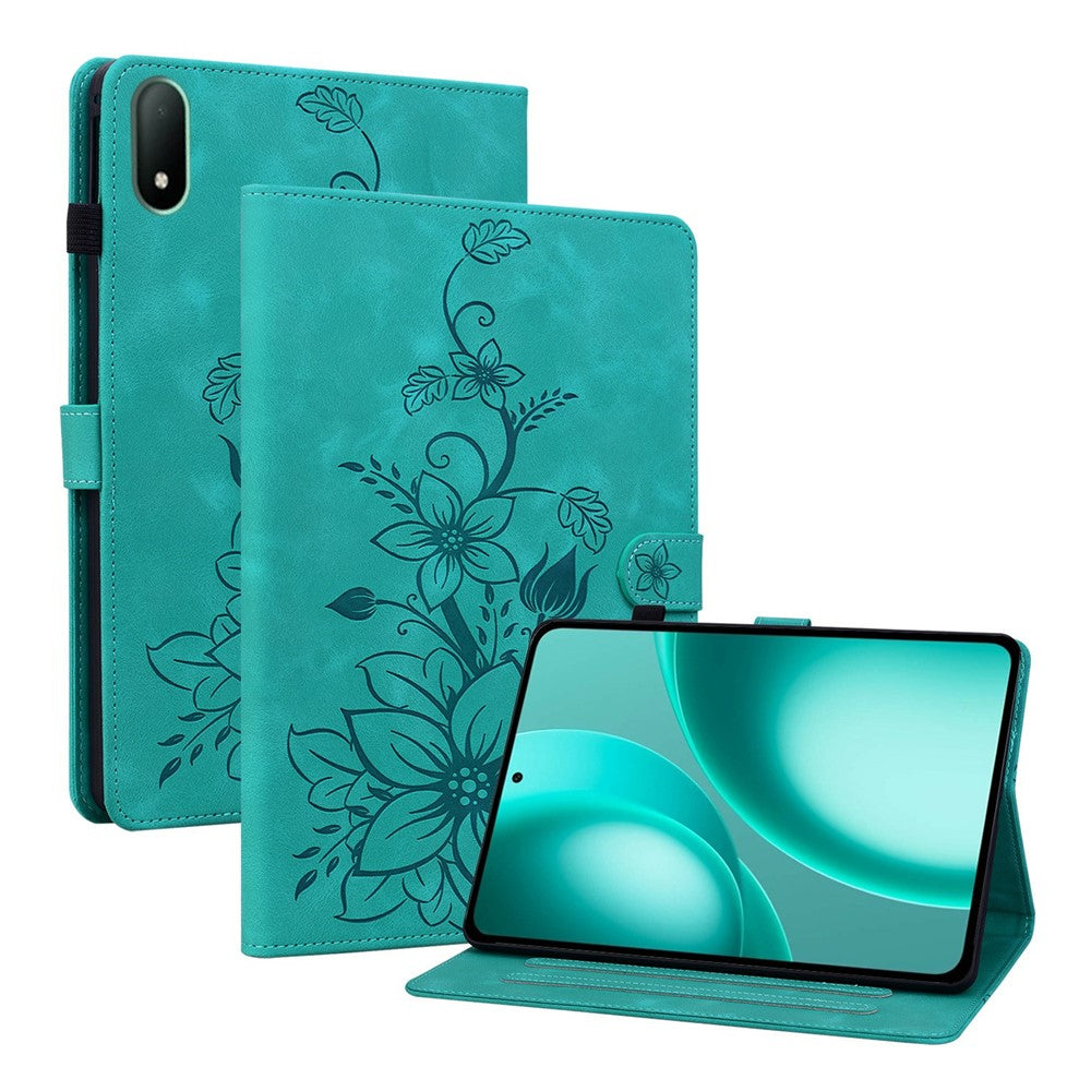 For Oppo Pad Mini Case Lily Flower Imprint Card Slots Leather Tablet Cover