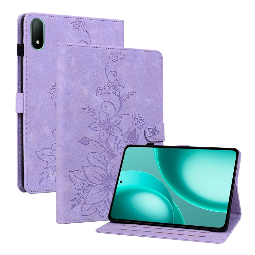 For Oppo Pad Mini Case Lily Flower Imprint Card Slots Leather Tablet Cover