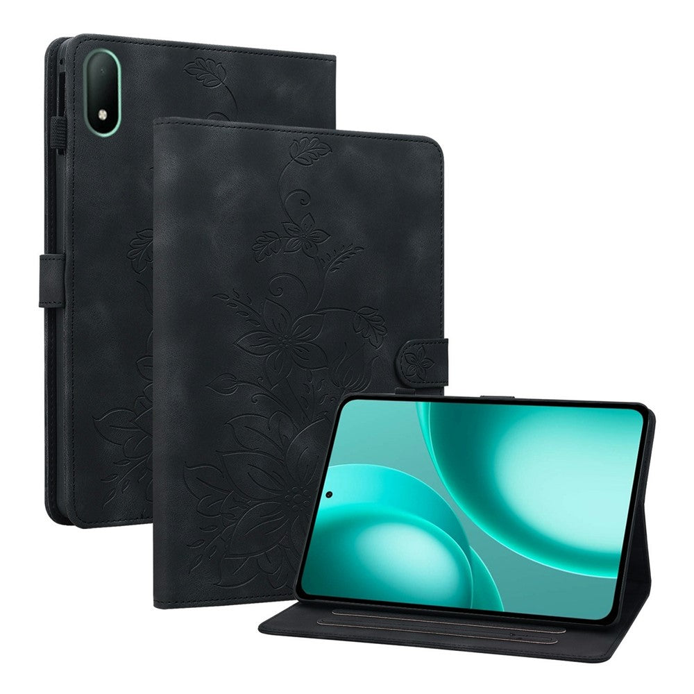 For Oppo Pad Mini Case Lily Flower Imprint Card Slots Leather Tablet Cover