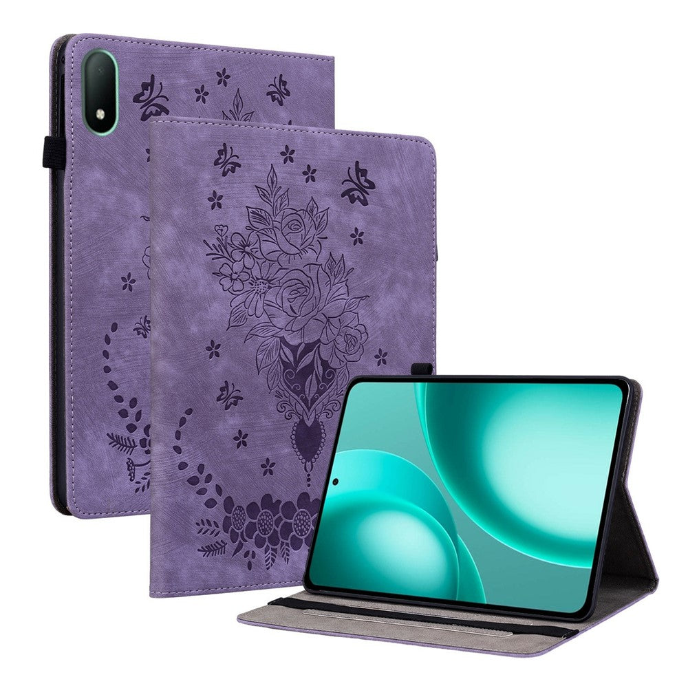 For Oppo Pad Mini Case Card Holder Anti-Scratch Leather Cover Rose Flower Imprint