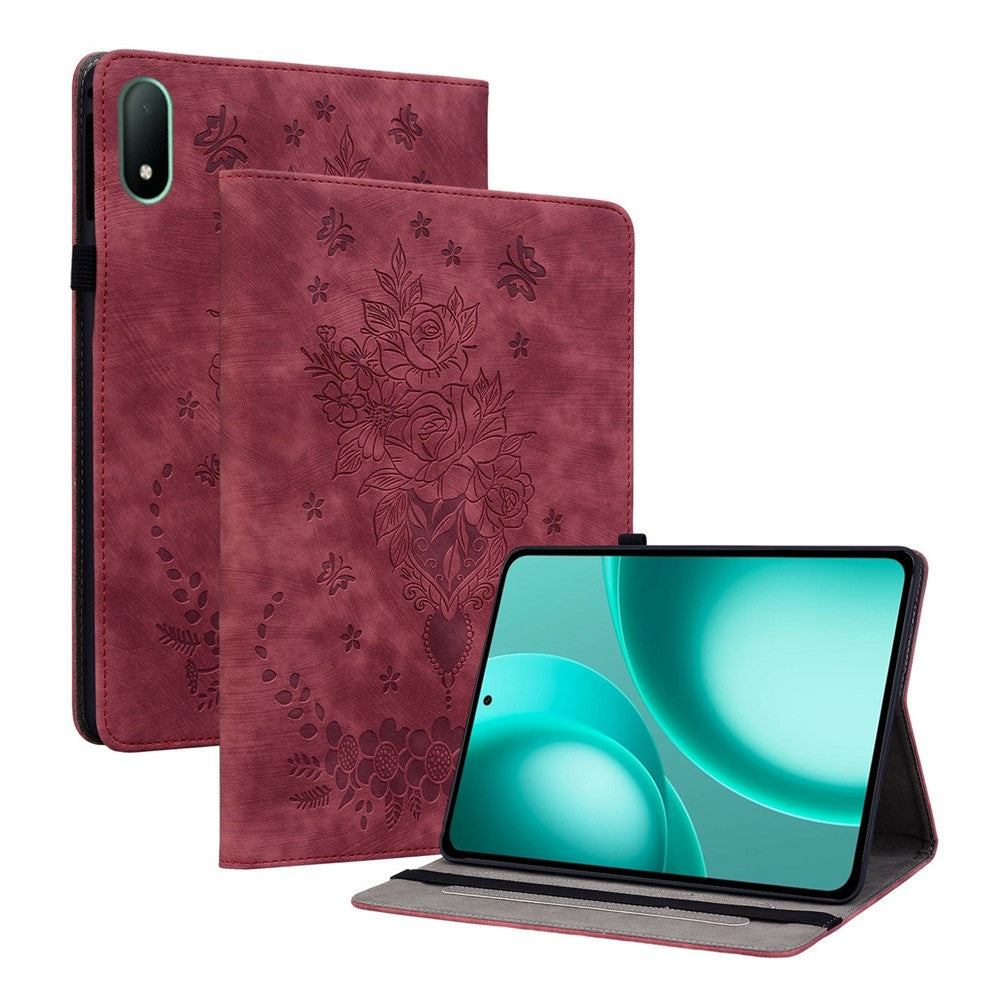 For Oppo Pad Mini Case Card Holder Anti-Scratch Leather Cover Rose Flower Imprint