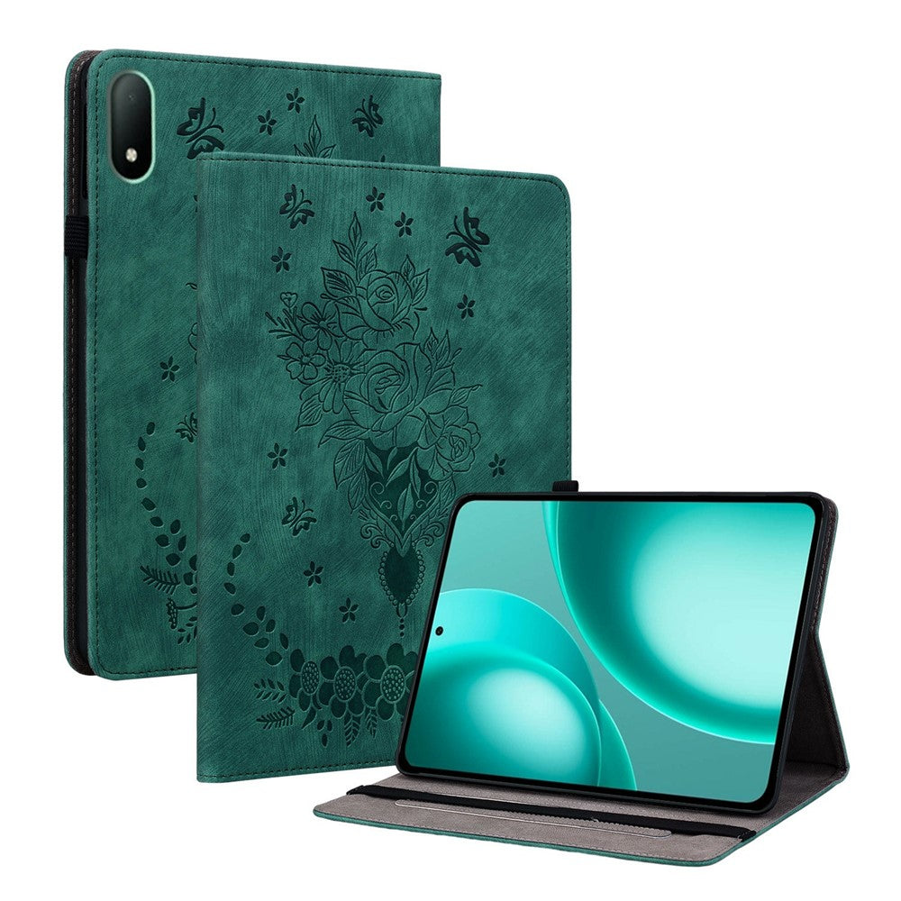 For Oppo Pad Mini Case Card Holder Anti-Scratch Leather Cover Rose Flower Imprint