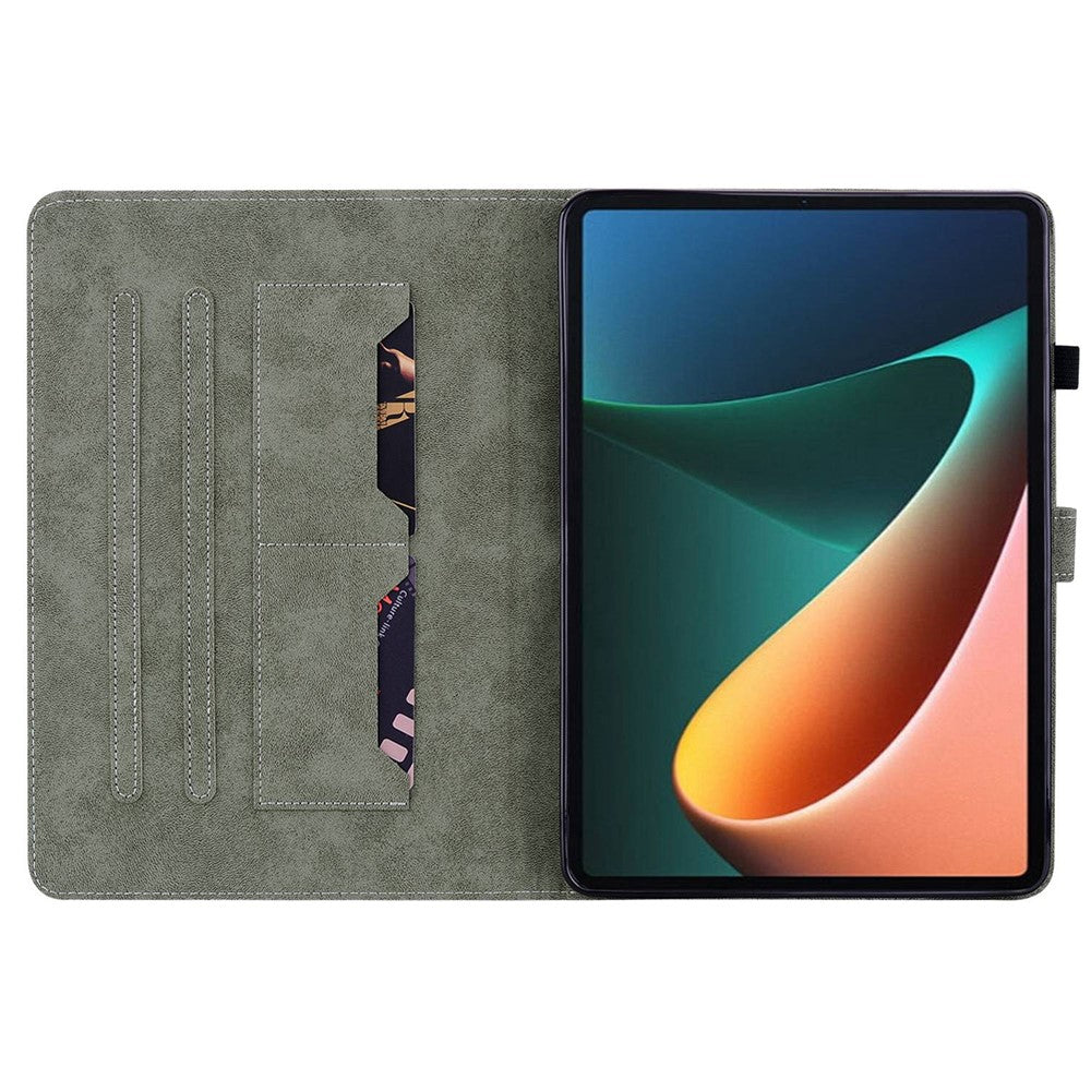 For Xiaomi Pad 5 / 5 Pro TPU+PU Leather Case Cute Tiger Pattern Imprinted Anti-Fall Case with Stand / Card Slot Protective Tablet Cover Support Auto Wake / Sleep