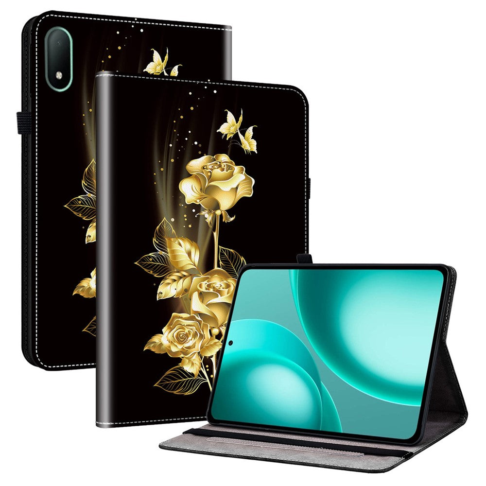 Läderfodral till Oppo Pad Mini med mönstertryck och stativ, surfplatta och kortplatser