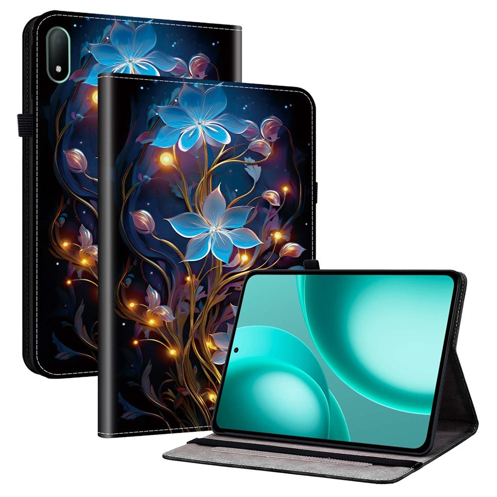 Läderfodral till Oppo Pad Mini med mönstertryck och stativ, surfplatta och kortplatser