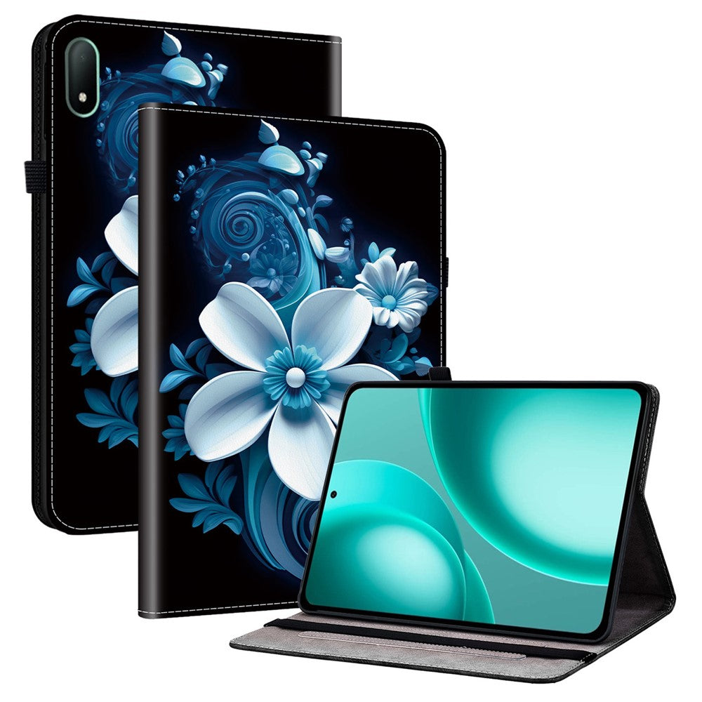 Läderfodral till Oppo Pad Mini med mönstertryck och stativ, surfplatta och kortplatser