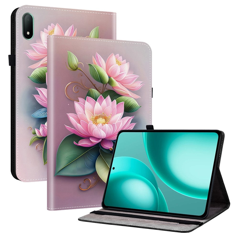 Läderfodral till Oppo Pad Mini med mönstertryck och stativ, surfplatta och kortplatser