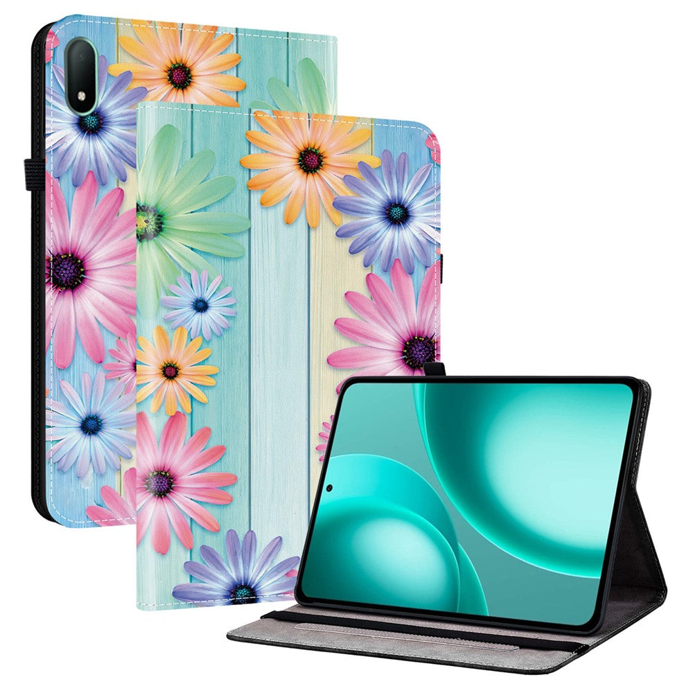 Läderfodral till Oppo Pad Mini med mönstertryck och stativ, surfplatta och kortplatser