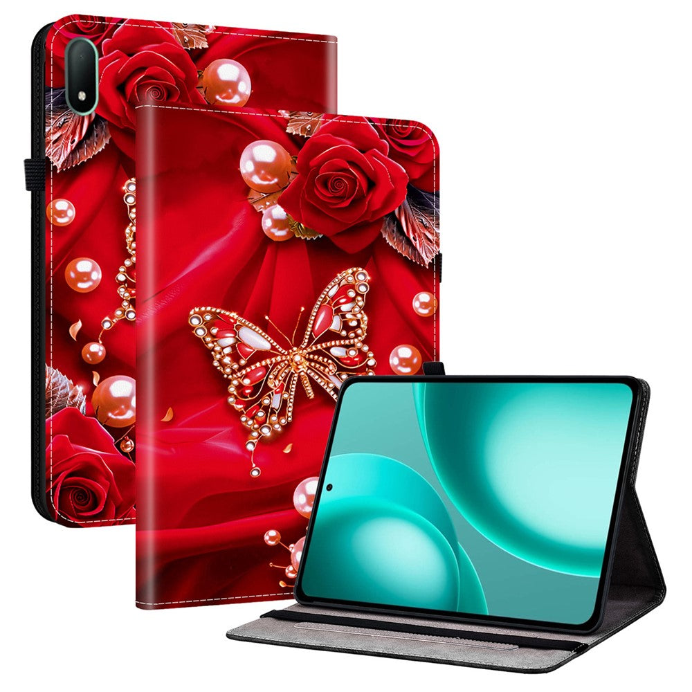 Läderfodral till Oppo Pad Mini Mönstertryckt Stativ Surfplatta med Kortplatser