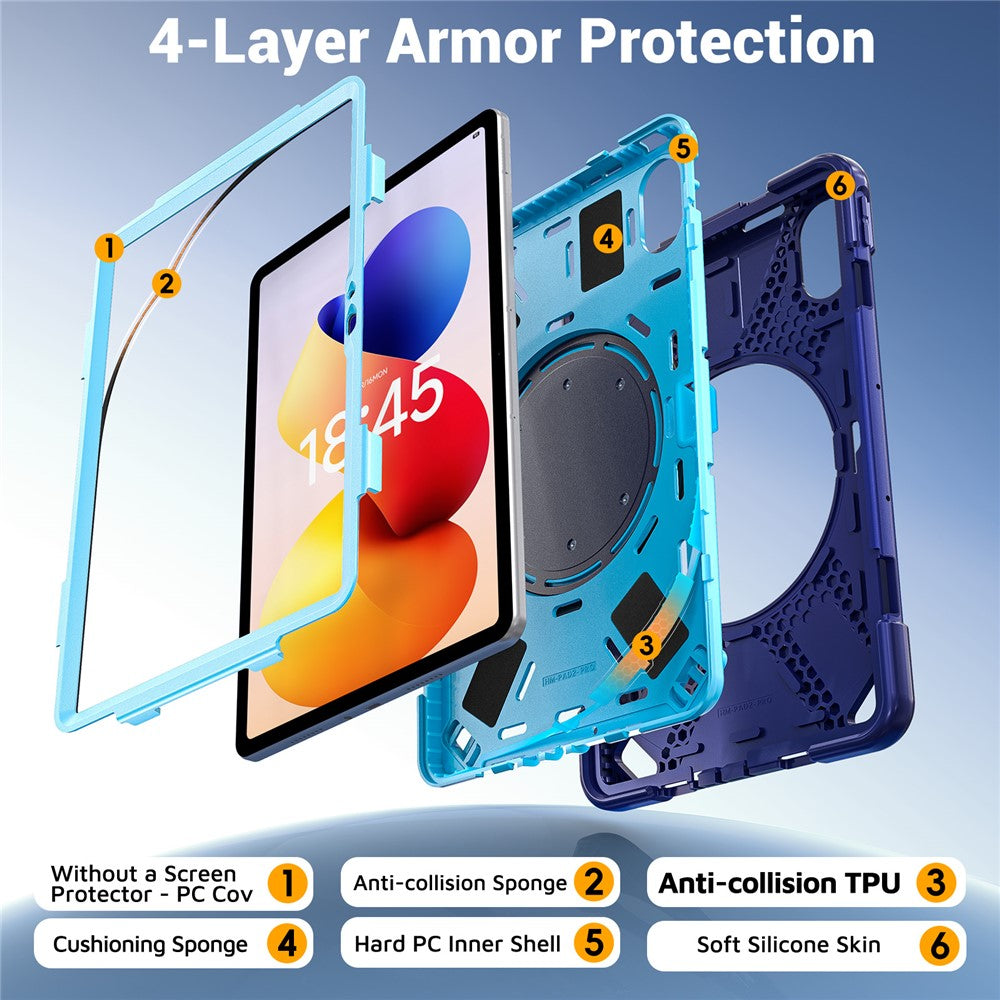 For Xiaomi Redmi Pad 2 Pro Case TPU + PC + Silicone Tablet Cover Swivel Kickstand Handle Grip