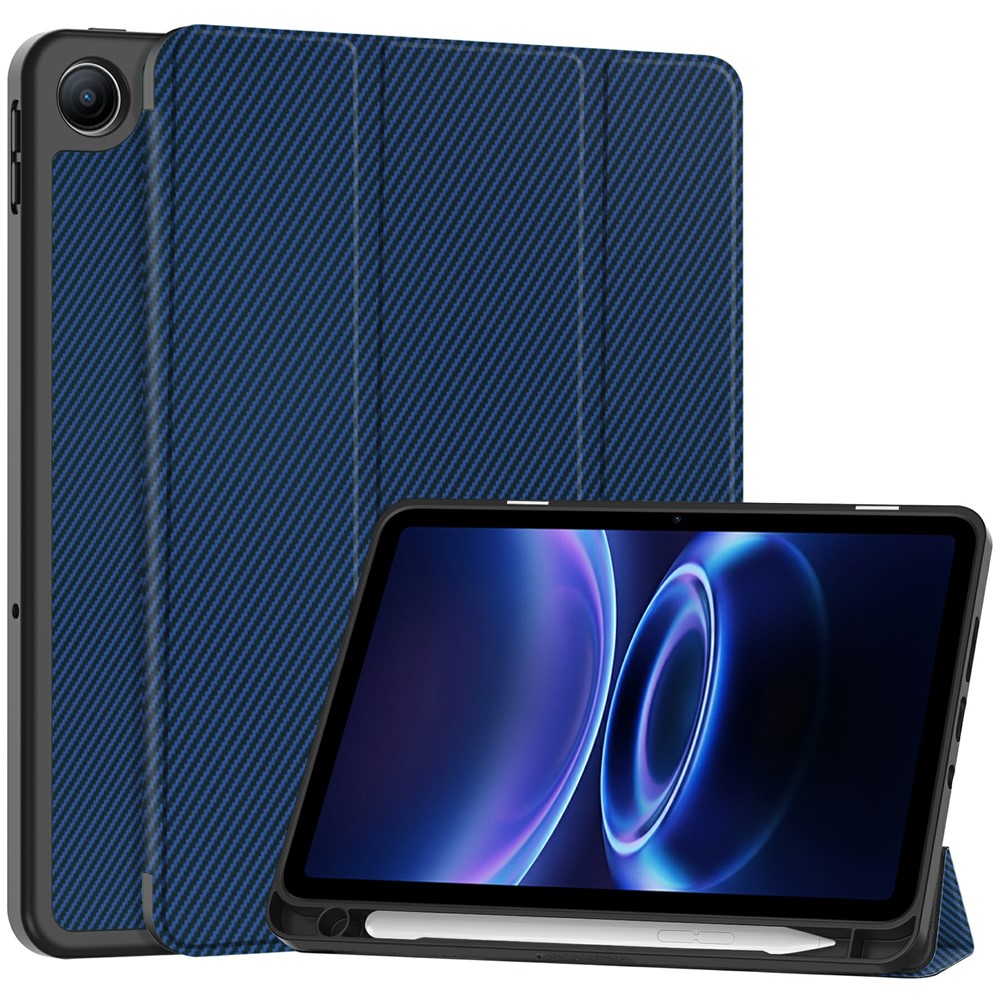 For Xiaomi Redmi Pad 2 SE / Pad 2 9.7 Case Trifold Stand Carbon Fiber Texture Leather Tablet Cover with Pen Slot