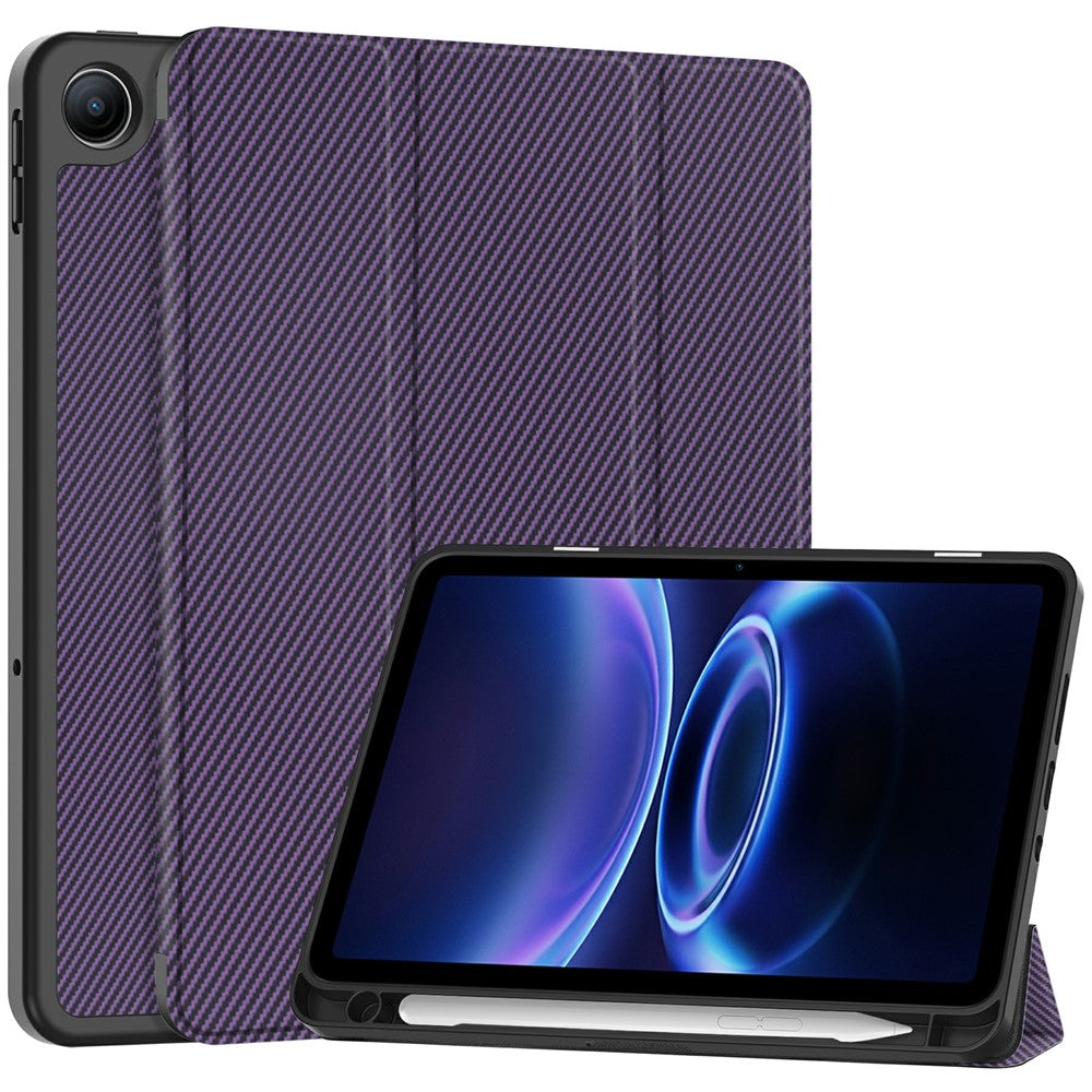 For Xiaomi Redmi Pad 2 SE / Pad 2 9.7 Case Trifold Stand Carbon Fiber Texture Leather Tablet Cover with Pen Slot