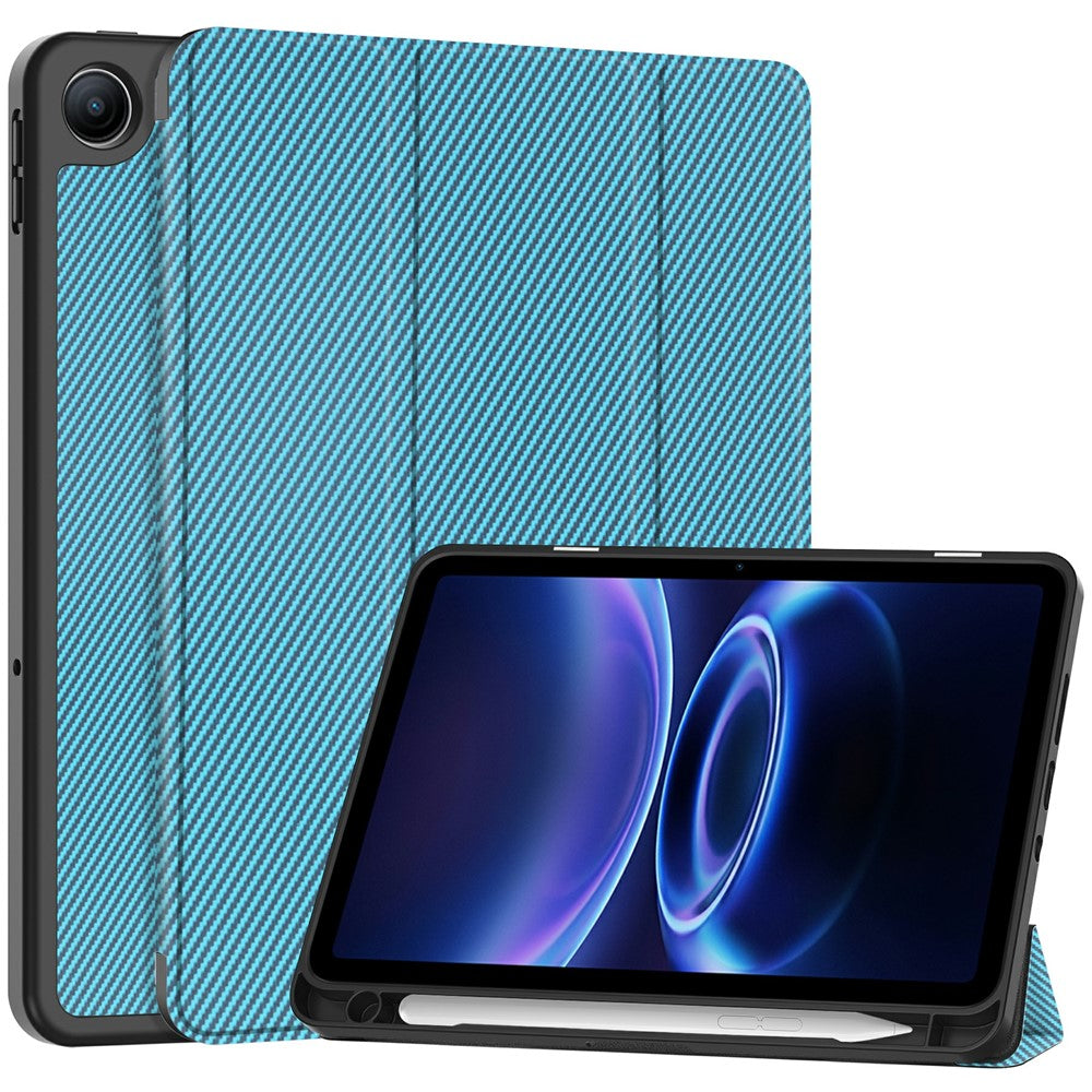 For Xiaomi Redmi Pad 2 SE / Pad 2 9.7 Case Trifold Stand Carbon Fiber Texture Leather Tablet Cover with Pen Slot
