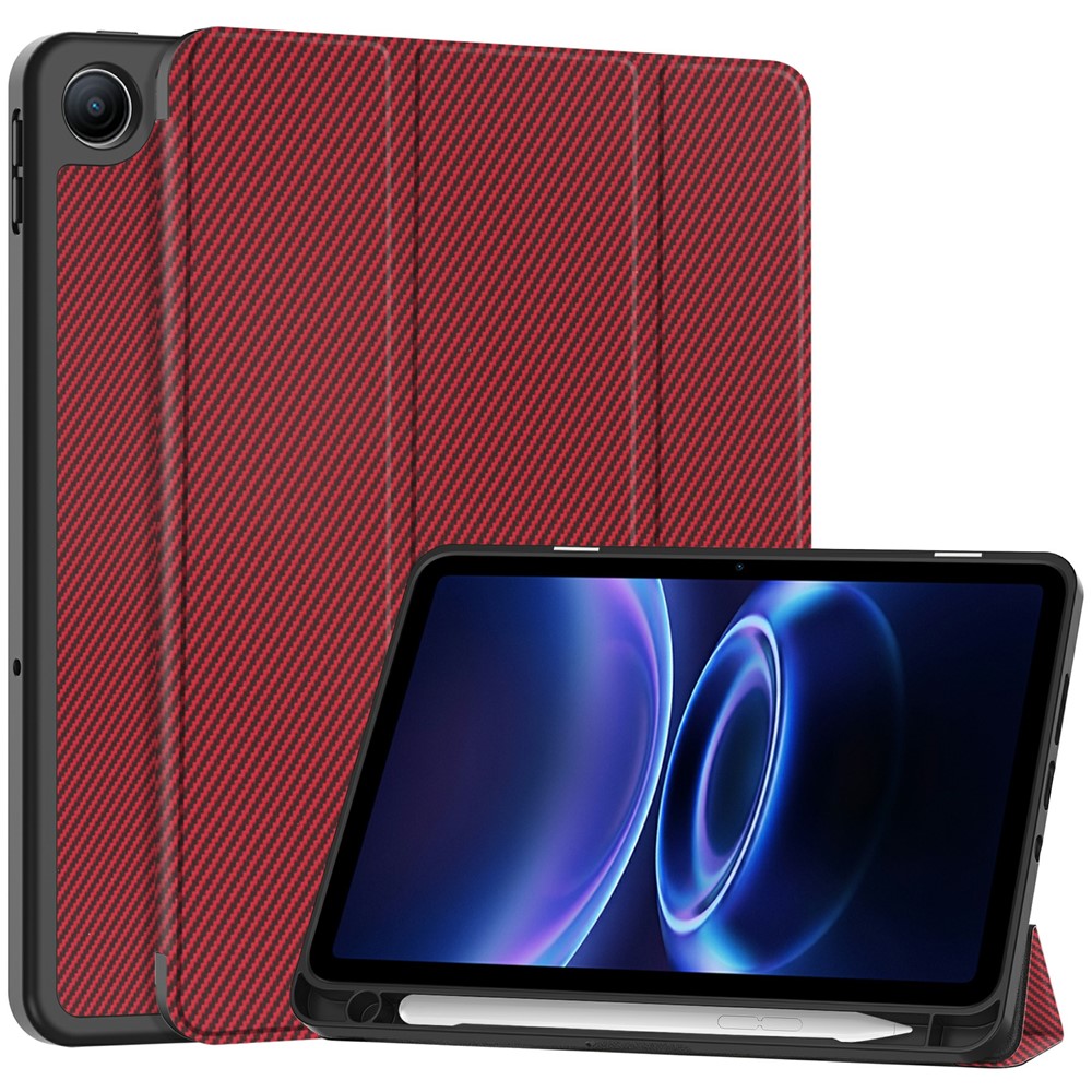 For Xiaomi Redmi Pad 2 SE / Pad 2 9.7 Case Trifold Stand Carbon Fiber Texture Leather Tablet Cover with Pen Slot