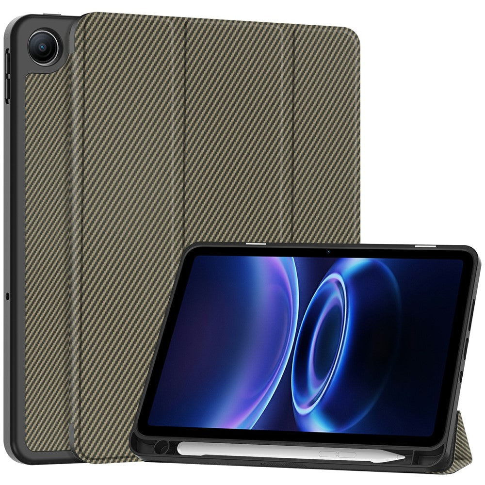 For Xiaomi Redmi Pad 2 SE / Pad 2 9.7 Case Trifold Stand Carbon Fiber Texture Leather Tablet Cover with Pen Slot