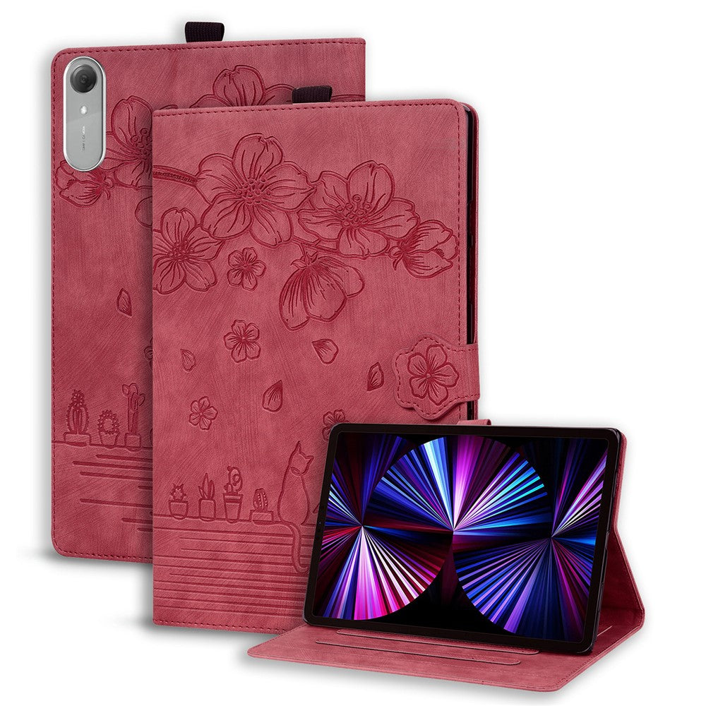 For Lenovo Idea Tab Pro Gen 2 Case Card Slots Leather Tablet Stand Folio Cover Flower Cat