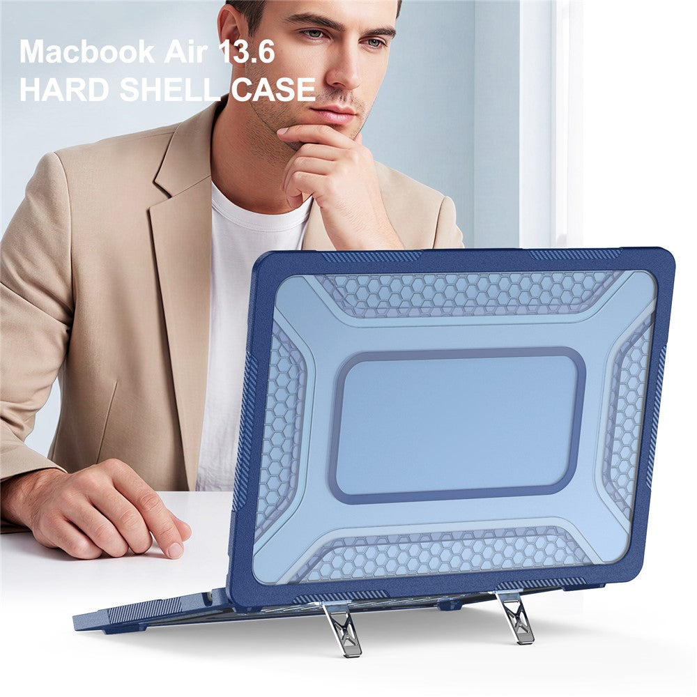 Beskyttende etui med metalstøtte til MacBook Air 13 tommer (2026) / (2025) / (2024) / (2022), bikageformet køledesign til PC + TPU-computere