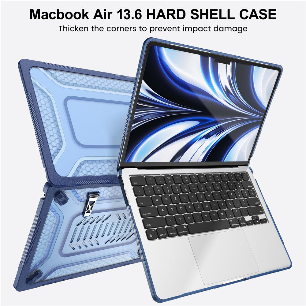 Beskyttende etui med metalstøtte til MacBook Air 13 tommer (2026) / (2025) / (2024) / (2022), bikageformet køledesign til PC + TPU-computere