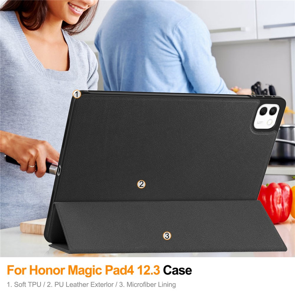 For Honor MagicPad 3 Pro 12.3  /  MagicPad 4 PU Leather Tri-fold Stand Tablet Case Smart Auto Wake  /  Sleep Folio Cover