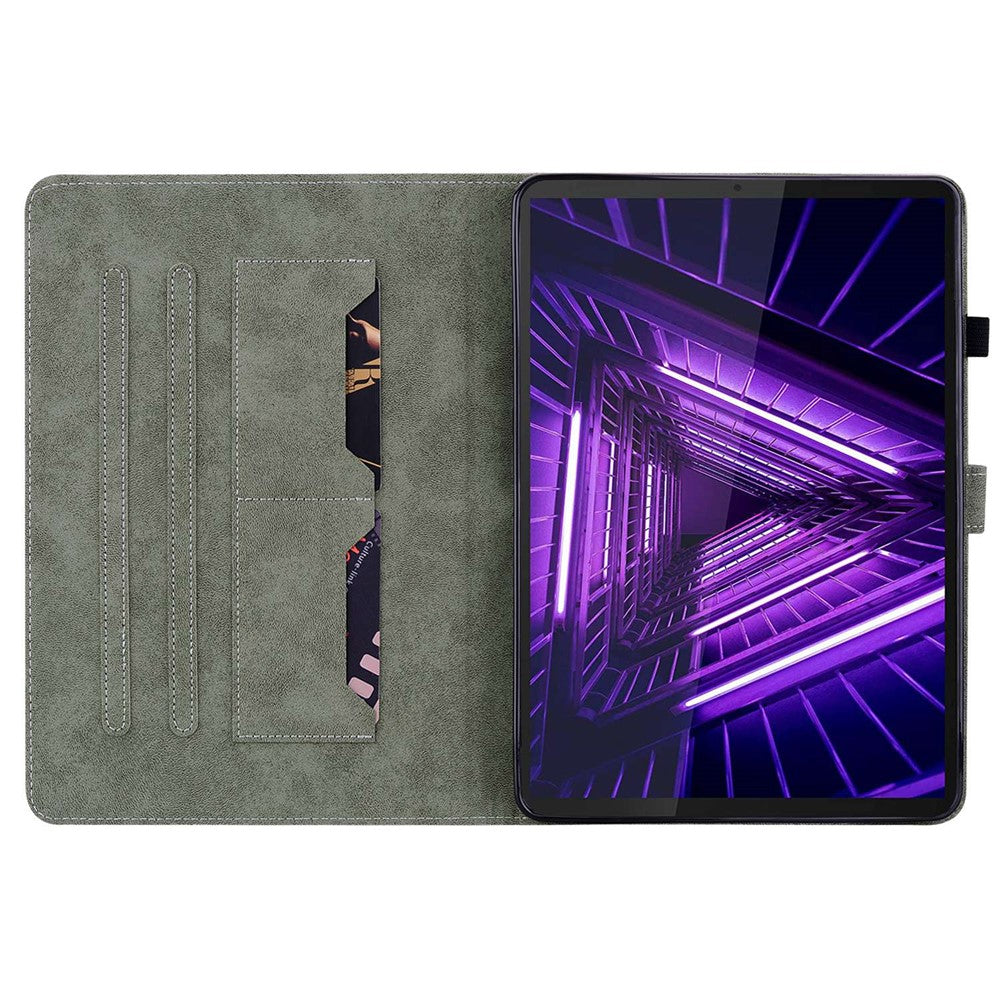 For Lenovo M10 Plus Shockproof Tablet Case with Card Slot Cute Tiger Pattern Imprinted Stand Shell TPU+PU Leather Anti-Drop Cover