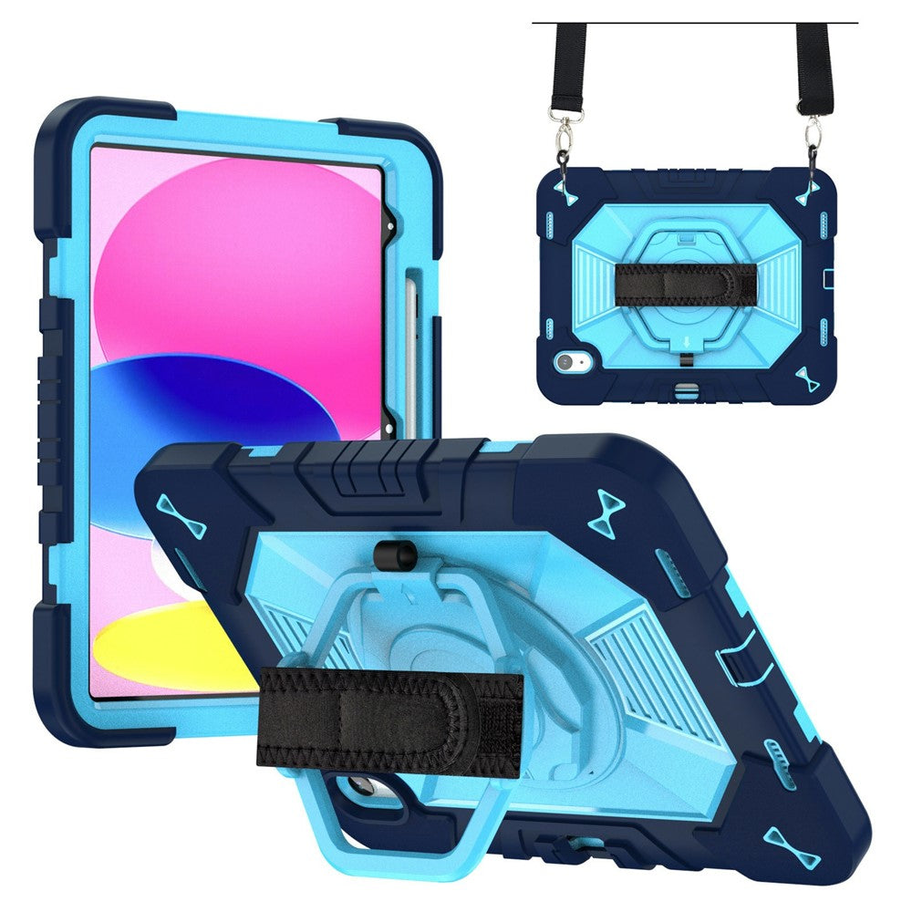 For iPad (2025) / iPad 10.9 (2022) Case Kickstand PC + Silicone Tablet Cover with Shoulder Strap / Pen Holder
