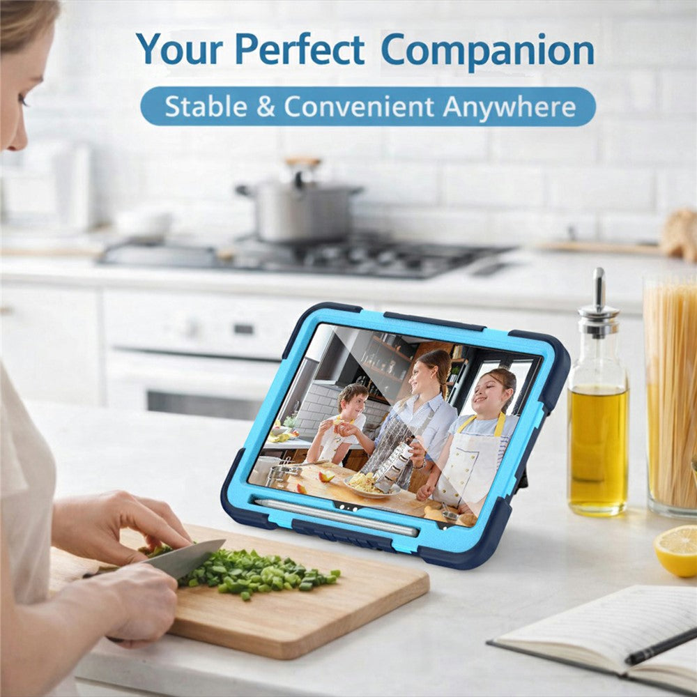 For iPad (2025) / iPad 10.9 (2022) Case Kickstand PC + Silicone Tablet Cover with Shoulder Strap / Pen Holder