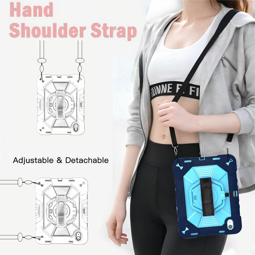 For iPad (2025) / iPad 10.9 (2022) Case Kickstand PC + Silicone Tablet Cover with Shoulder Strap / Pen Holder