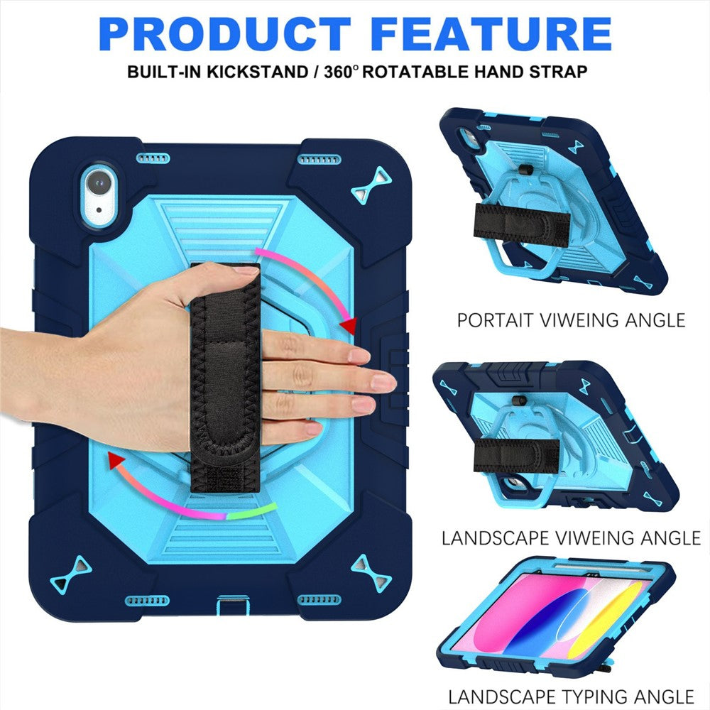 For iPad (2025) / iPad 10.9 (2022) Case Kickstand PC + Silicone Tablet Cover with Shoulder Strap / Pen Holder