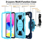 For iPad (2025) / iPad 10.9 (2022) Case Kickstand PC + Silicone Tablet Cover with Shoulder Strap / Pen Holder