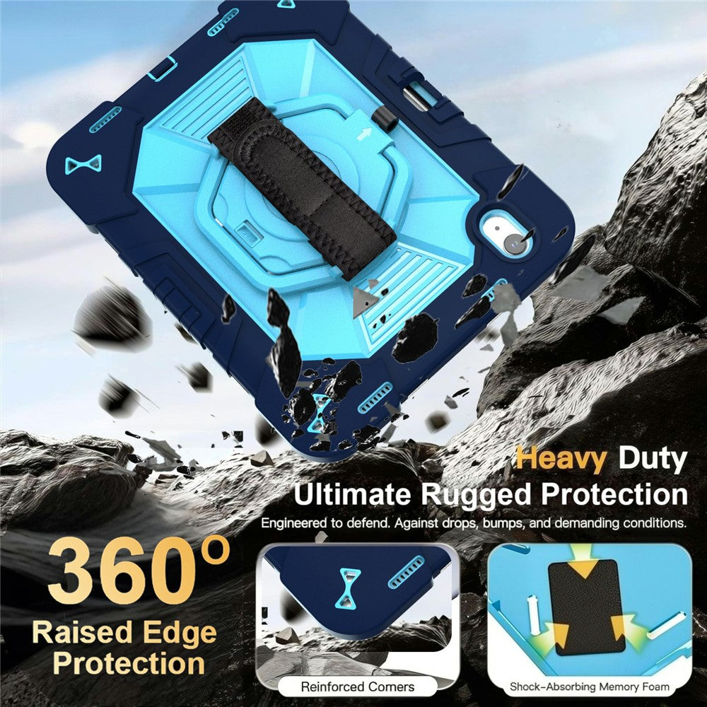 For iPad (2025) / iPad 10.9 (2022) Case Kickstand PC + Silicone Tablet Cover with Shoulder Strap / Pen Holder