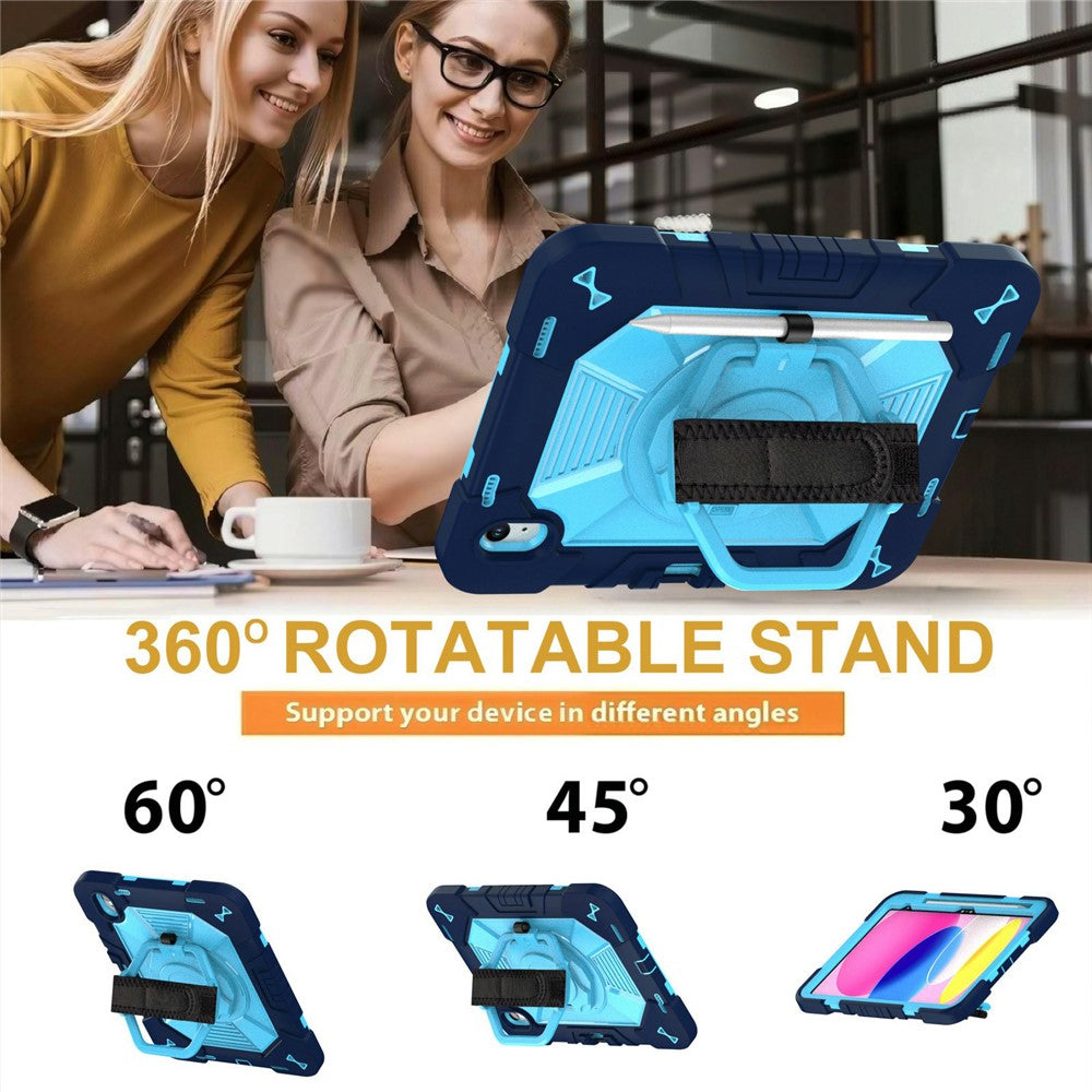For iPad (2025) / iPad 10.9 (2022) Case Kickstand PC + Silicone Tablet Cover with Shoulder Strap / Pen Holder