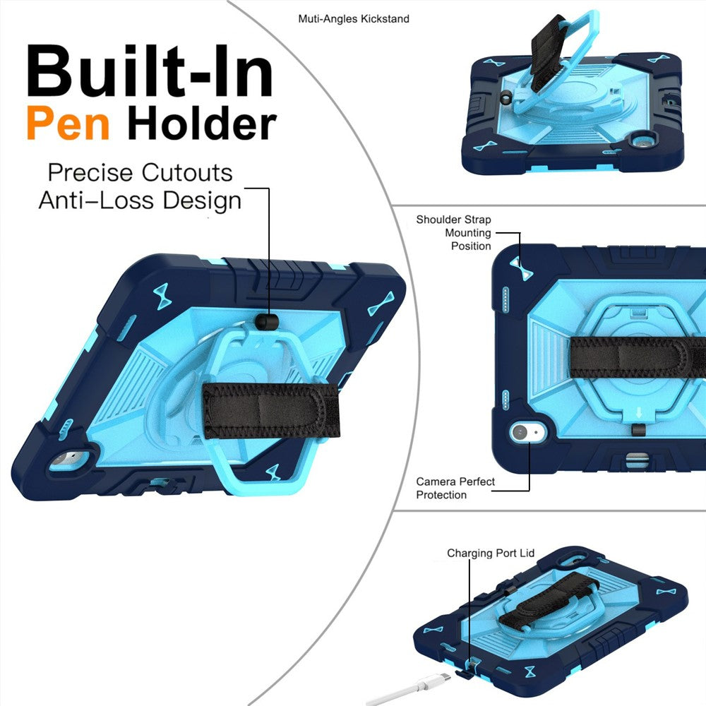 For iPad (2025) / iPad 10.9 (2022) Case Kickstand PC + Silicone Tablet Cover with Shoulder Strap / Pen Holder