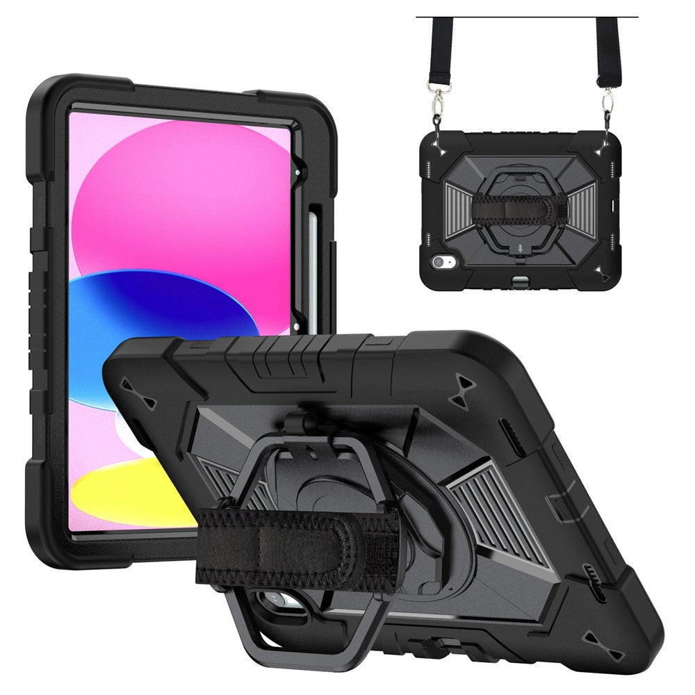 For iPad (2025) / iPad 10.9 (2022) Case Kickstand PC + Silicone Tablet Cover with Shoulder Strap / Pen Holder