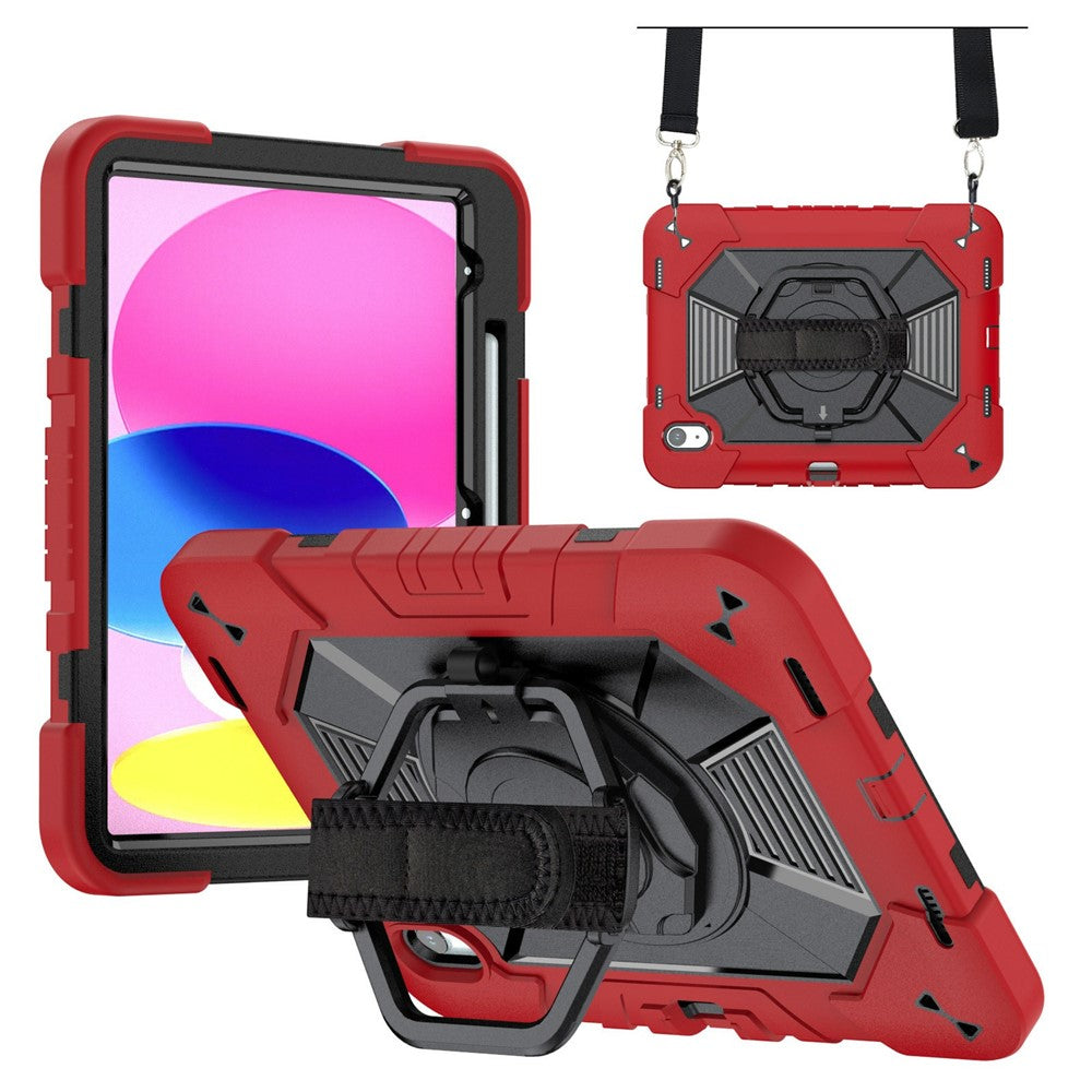 For iPad (2025) / iPad 10.9 (2022) Case Kickstand PC + Silicone Tablet Cover with Shoulder Strap / Pen Holder