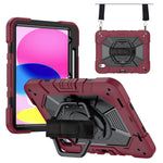 For iPad (2025) / iPad 10.9 (2022) Case Kickstand PC + Silicone Tablet Cover with Shoulder Strap / Pen Holder