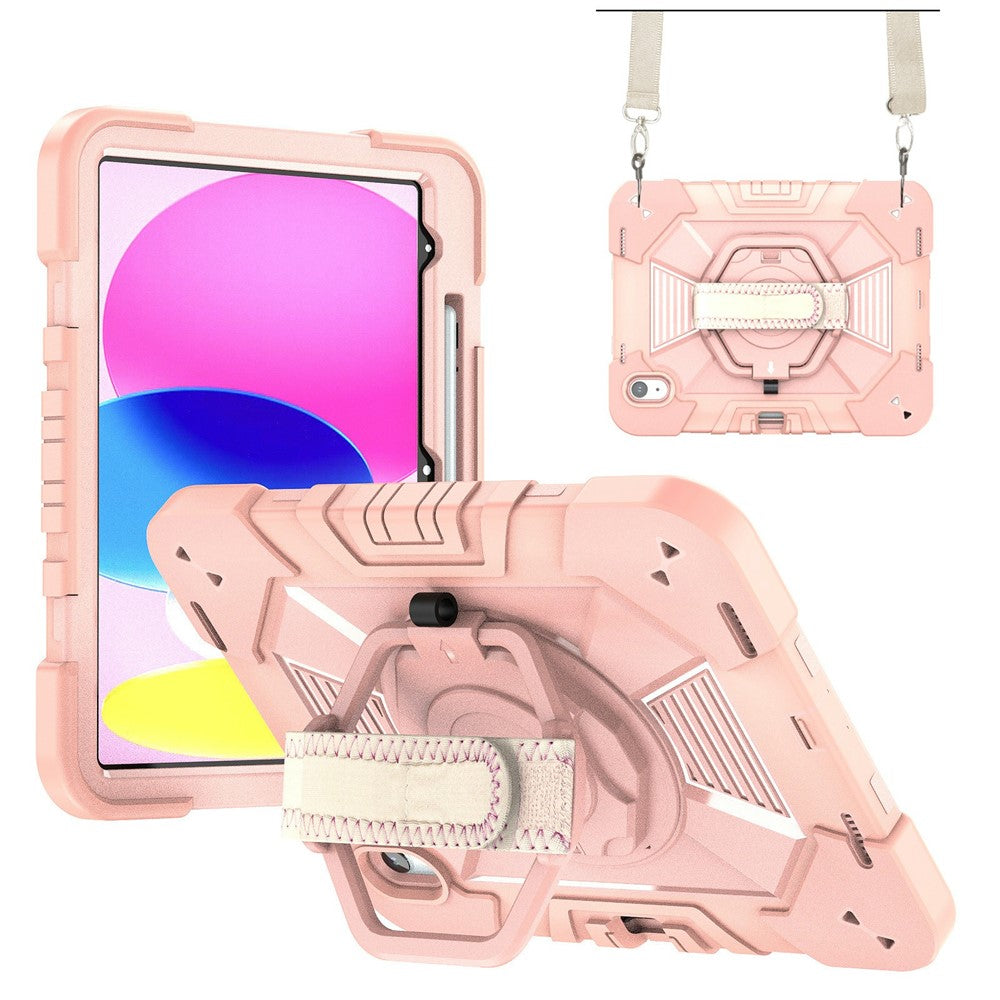 For iPad (2025) / iPad 10.9 (2022) Case Kickstand PC + Silicone Tablet Cover with Shoulder Strap / Pen Holder