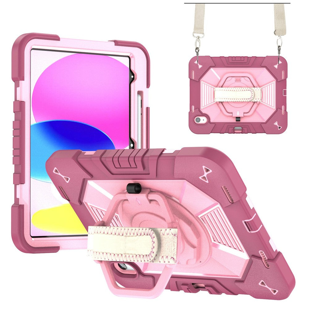For iPad (2025) / iPad 10.9 (2022) Case Kickstand PC + Silicone Tablet Cover with Shoulder Strap / Pen Holder