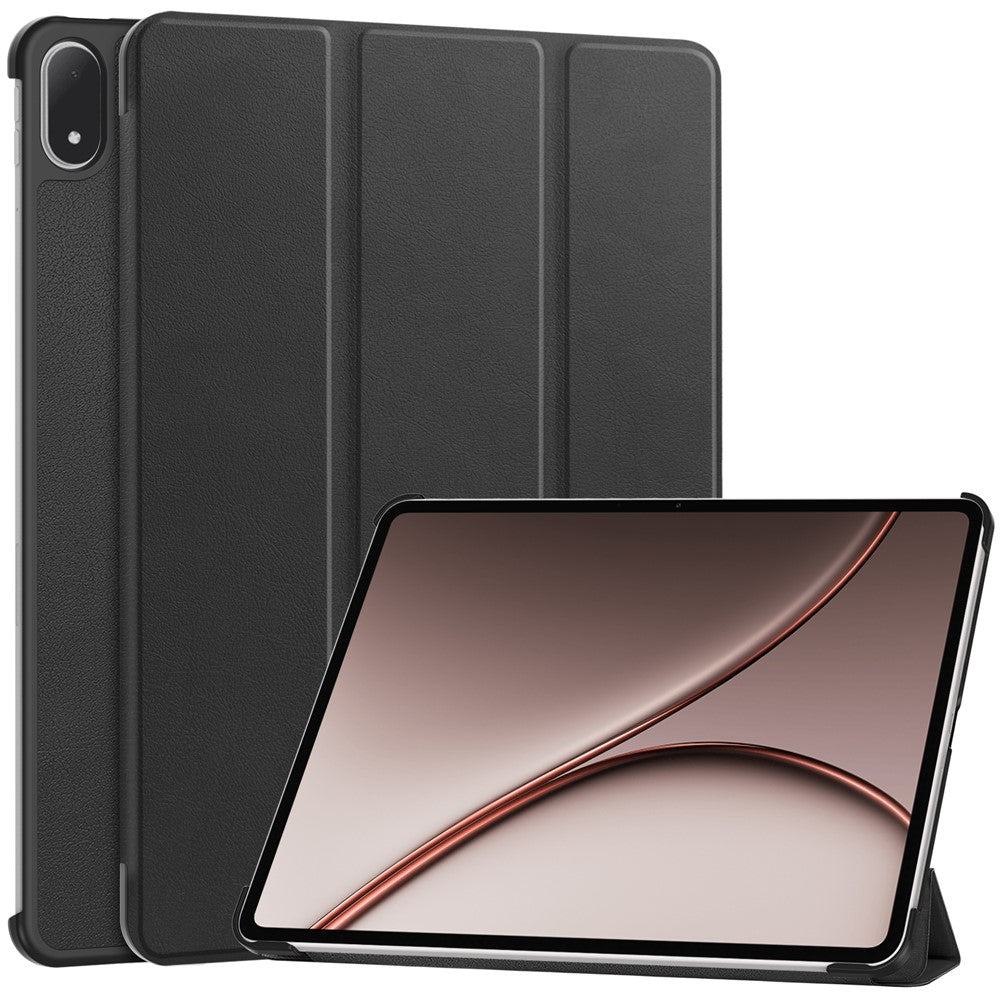 For Oppo Pad 5 Pro / OnePlus Pad 4 PU Leather Tablet Case Anti-drop Tri-Fold Stand Slim Protective Cover