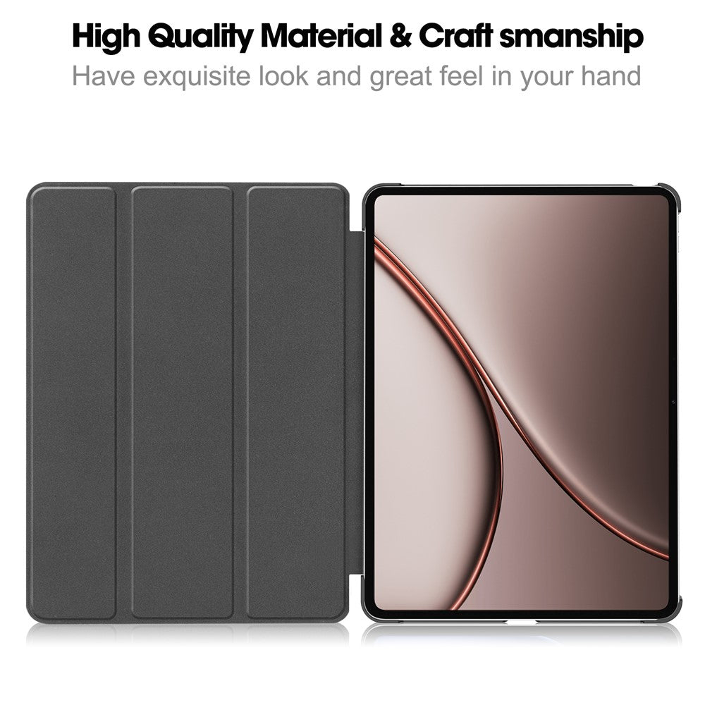 For Oppo Pad 5 Pro / OnePlus Pad 4 PU Leather Tablet Case Anti-drop Tri-Fold Stand Slim Protective Cover