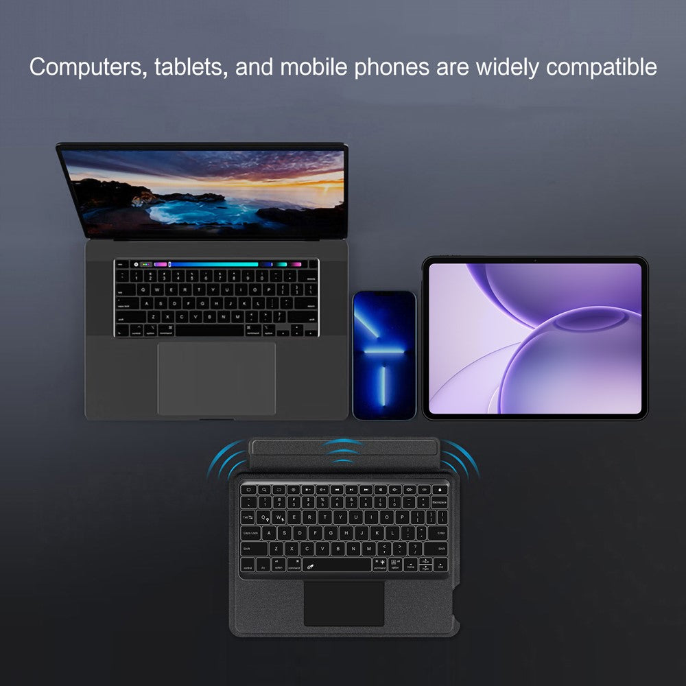 Til Oppo Pad 6 Læderetui + Bluetooth-kompatibelt Tastatur med Baggrundsbelyst Trackpad